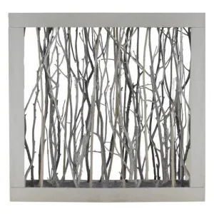 17.75" Thin Standing Birch Twigs in Rustic Wood Frame Table Top Decoration