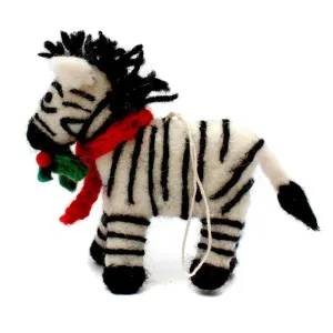 Amica - Safari zebra with holly sprig felt decoration