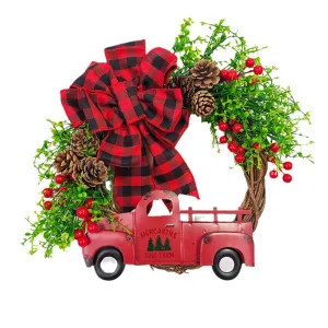 Bulk Christmas Truck Pinecone Wreaths with Eucalyptus Red Berry Artificial Wreaths Ornament for Front Door Wall Hanging Home Decoration Wholesale