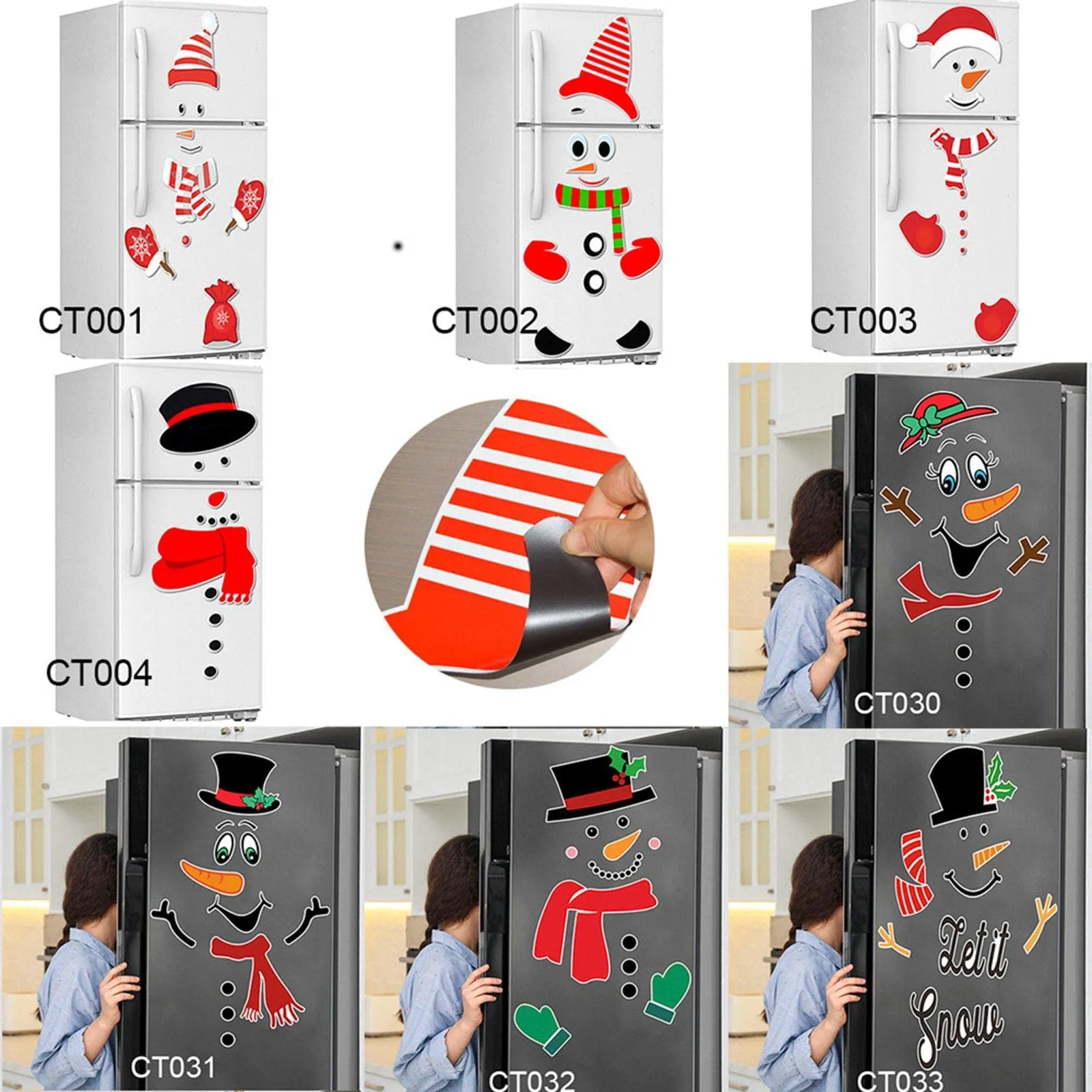 CALANDIS® Snowman Refrigerator Sticker Expression Waterproof Christmas Decor Ct033