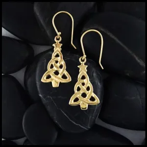 Celtic Christmas Tree Drop Earrings in Gold