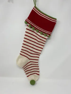 Christmas Stocking  Thin Stripe Smooth Cuff With Stripes Ecru /Red 18"