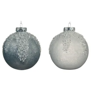 Decoris 10cm Silver Icicles Shatterproof Bauble (Choice of 2)