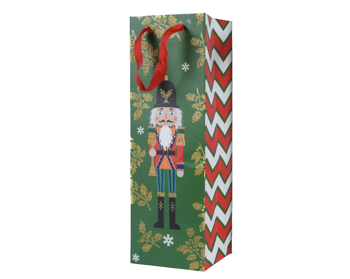 Decoris 36cm Green Glitter Xmas Nutcracker Paper Gift Bag