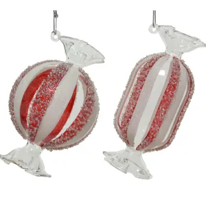 Decoris 8.5cm Red & White Striped Candy Bauble (Choice of 2)