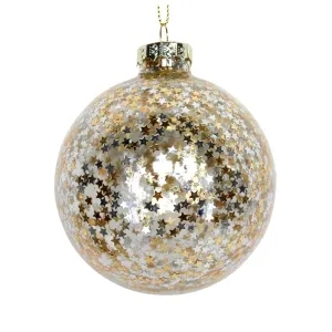 Gold & Silver Star Clear Glass Bauble