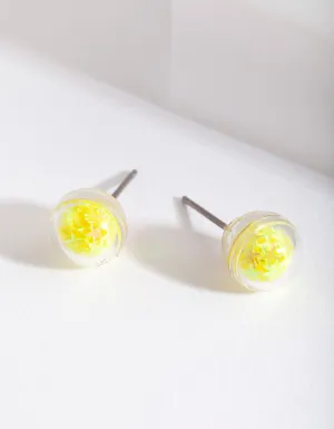 Kids Yellow Star Dome Earrings