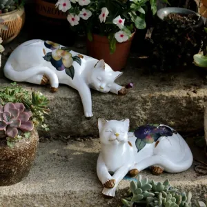 Lovely Cat Statue for Garden Ornament, Sleeping Cats Resin Statues, Garden Courtyard Decoration, Villa Outdoor Decor Gardening Ideas, House Warming Gift