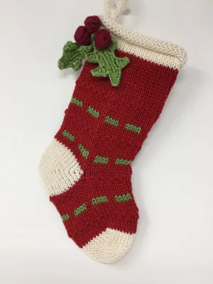 Mini Stocking with roll cuff ecru Holly Trim