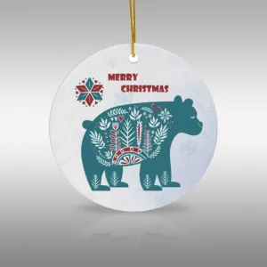 Scandinavian Folk Art Christmas Bear Ceramic Ornament by Nature's Glow