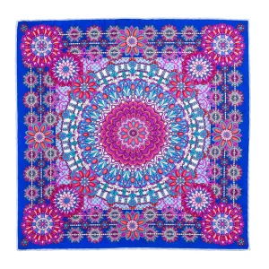 The Flower of Taormina Fuchsia and Blue Silk Twill Scarf and Ring