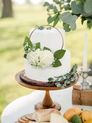 White & Sage Floral Wreath Cake Topper