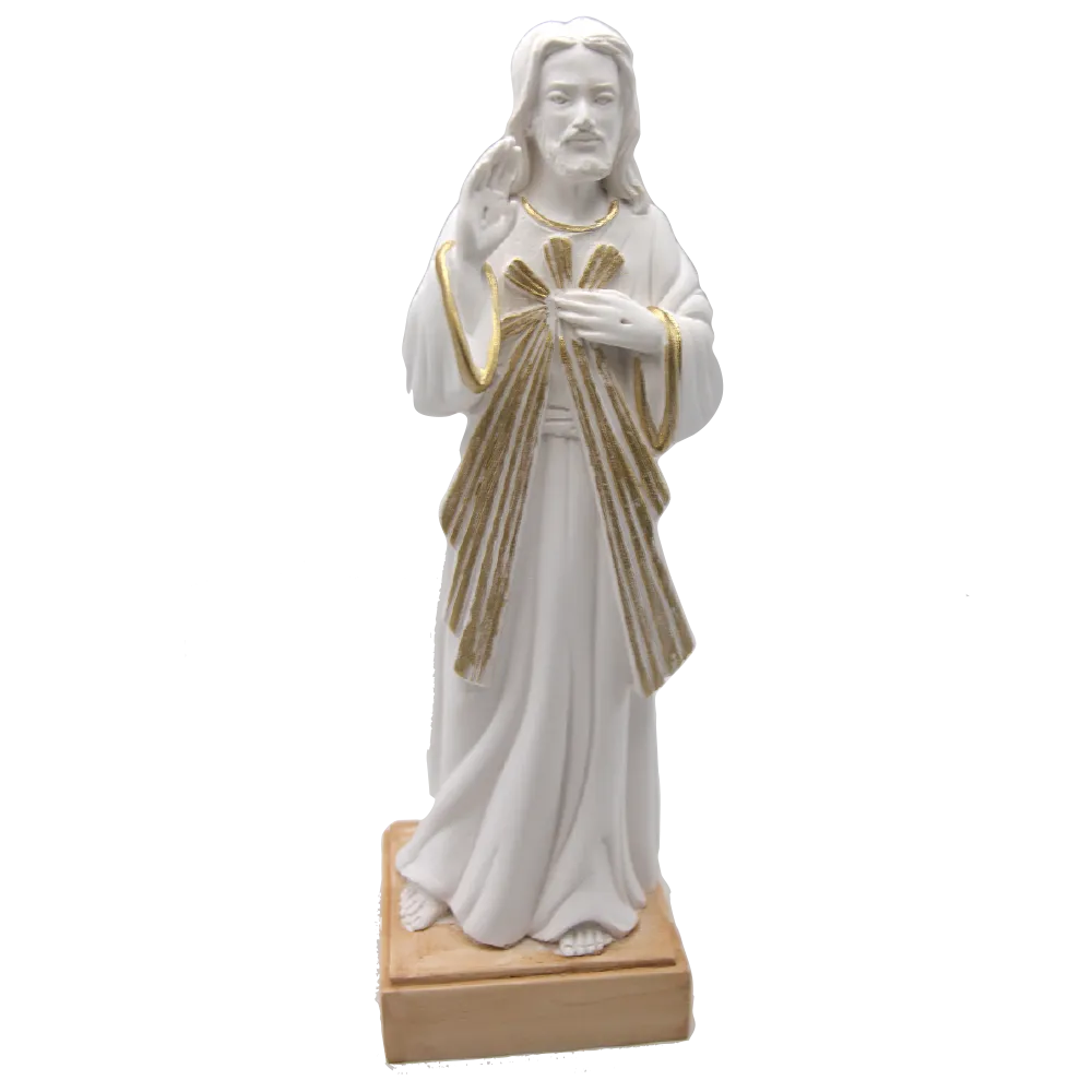 White Resin Divine Mercy Statue with Gold Tone Trim