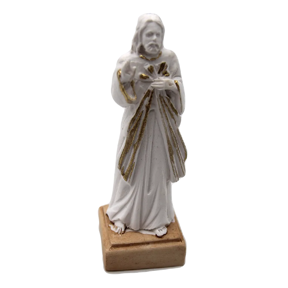 White Resin Divine Mercy Statue with Gold Tone Trim