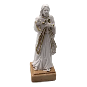 White Resin Divine Mercy Statue with Gold Tone Trim