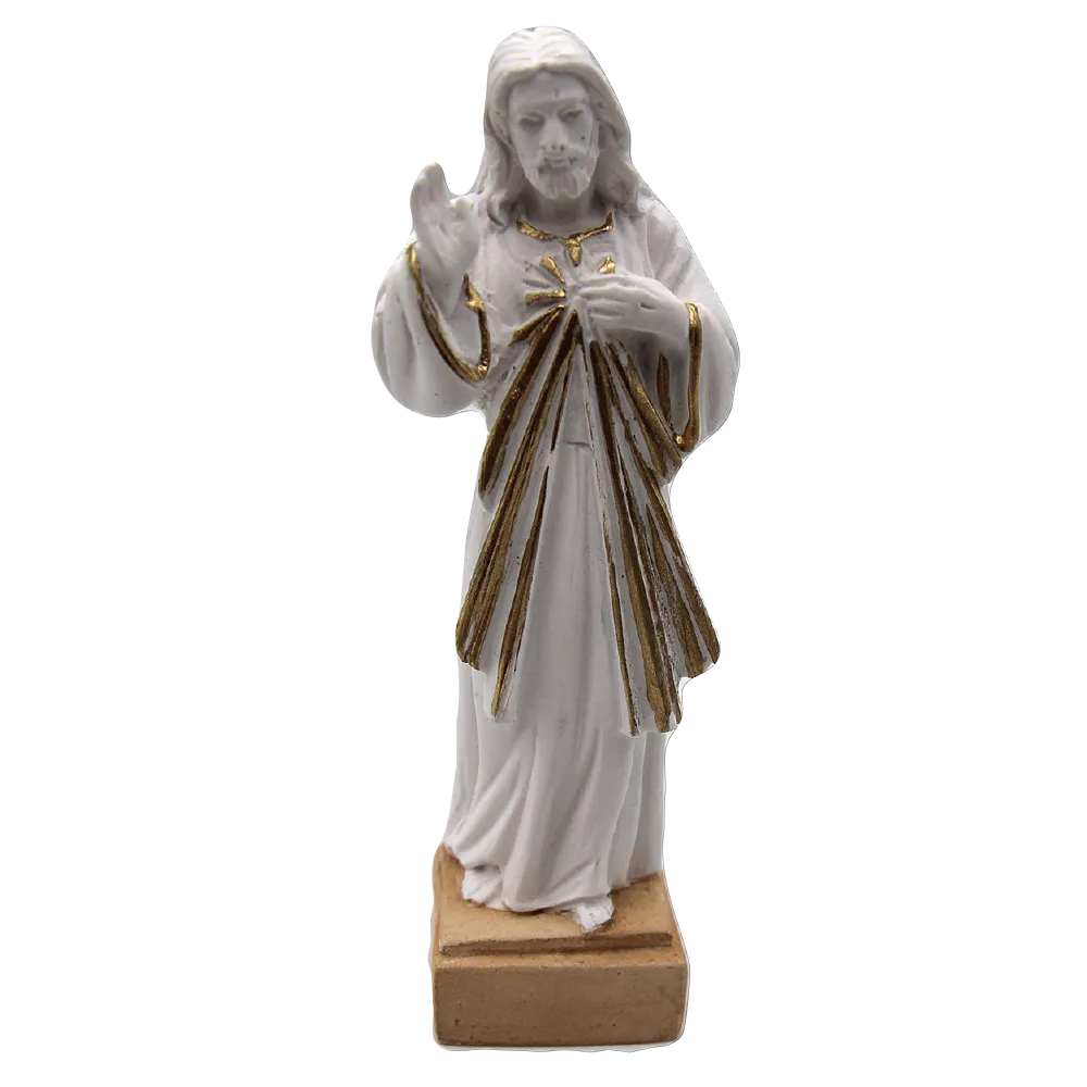 White Resin Divine Mercy Statue with Gold Tone Trim