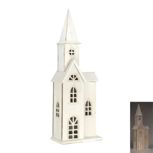 Whitewashed Lighted Wood Church